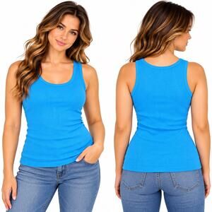 Grip Womens Blue Ribbed Knit Tank Top Sleeveless Stretch Juniors XL NWT
